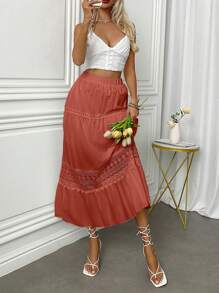 Fresh Viscose Skirt With Em Lese Details - Rust Brown - View 3