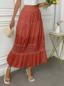 Fresh Viscose Skirt With Em Lese Details - Rust Brown - View 2
