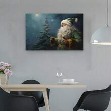 Vintage Santa Canvas Poster, Snowy Art, Modern Art Decor, Cartoon Santa In Green, Wall Art For Living Room, Bedroom, Office, Kitchen, Bathroom - Framed - View 4