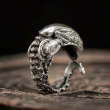 Anillo de joyería de moda gótica, motocicleta, punky, vintage con calavera y murciélago, abierto, regalo para Halloween
