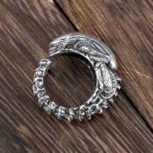 Anillo de joyería de moda gótica, motocicleta, punky, vintage con calavera y murciélago, abierto, regalo para Halloween
