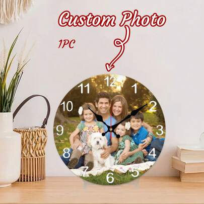 1pc Custom Photo Wall Clock, Personalized Picture Clock, 8/10/12Inch Photo Wall Clocks For Living Room Decor With Photo, Customizable Desk Clock, Valentine's Day, Valentine's Day Decor