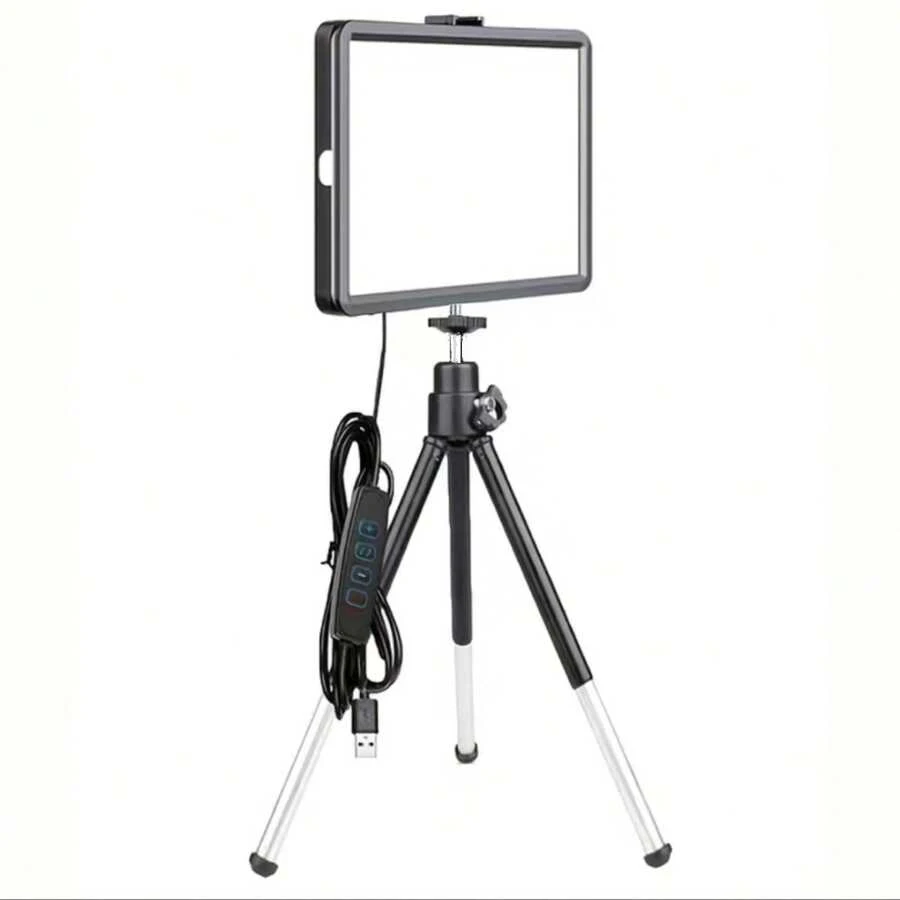 1 paquete Luz de relleno de 6 pulgadas con soporte de trípode telescópico de dos secciones, panel de lámparas de video LED para fotografía, iluminación para transmisión en vivo, estudio fotográfico, maquillaje, reuniones y fotografía de selfis - Negro - Ver 1