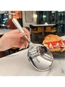 1PC/2pcs Large Stainless Steel Buffet Spoon, Large Serving Spoon, Party/Banquet/Buffet Spoon, Dishwasher Safe, Kitchen Silver Spoon, Practical Kitchen Gadgets For Family Use,School Supplies