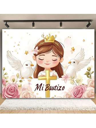 1 st polyester dopbakgrund, kors och tema, elfri, för firande, bröllop, födelsedag, årsdag