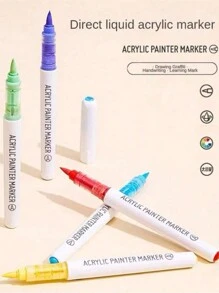 Languo 9 Color Set Direct Liquid Acrylic Marker Pens, Soft Head Large Capacity Simple Macaron Skin Color Gray Brown Colorful Black Coloring Book Filler Pen Student Painting Cartoon Cartoon Character Color Pen Color Impermeable Paper Art Diy Graffiti Painting Color Paintbrush Stone Glass Ceramic Metal Available Marker 126 Colors ﻿ - Multicolor - View 5