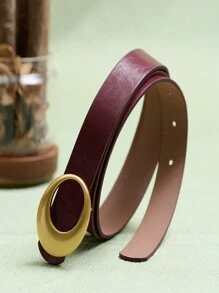 High-End Fashion Urban Lady Gold Plated Burgundy Leather Belt, Versatile For Various Occasions: Casual, Elegant, Business, Party, Vintage, Sexy, Cute, Aristocratic Summer, School Fall, Autumn, Halloween