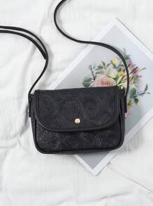 Torebka typu crossbody ze sztucznej skóry z wytłoczonym wzorem kwiatowym dla kobiet, modna, słodka torebka na telefon komórkowy, retro, swobodna torba na ramię