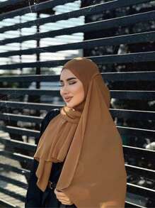 1 bucată batică moale din șifon simplu pentru femei, eșarfă lungă ocazională de culoare solidă conservatoare, potrivită pentru uz zilnic, haine cu voal, accesorii abayas hijab moale
