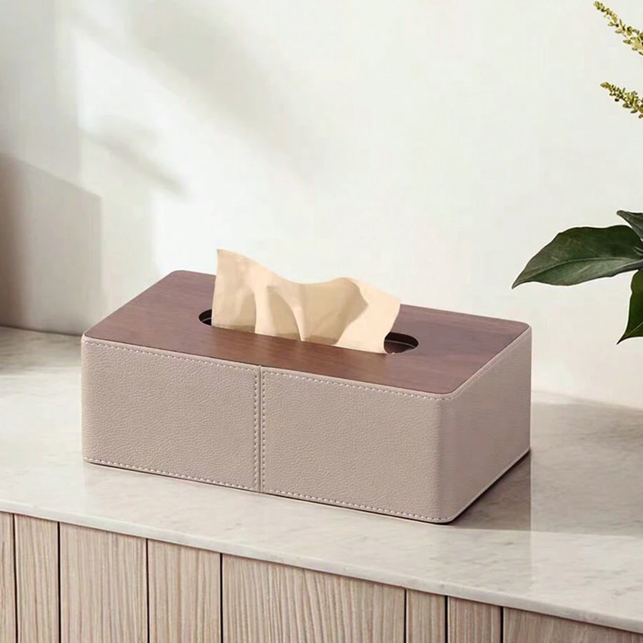 1pc PU Leather Tissue Box With Tissue Dispenser, Desktop Tissue Storage Box, Multi-Function Tissue Dispenser, Remote Control Holder, Suitable For Office/Car/Home