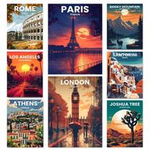 1pc Nordic Vintage Travel Cities Poster London Paris Rome Landscape Illustration Art Picture Home Decor No Frame - Multicolor - View 2