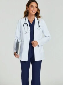 cimmuovere Long Sleeve Cardigan Seam For Easy Pocket Insertion Laboratory Gown Jacket White Coat Nurse Uniform Fall - White - View 9