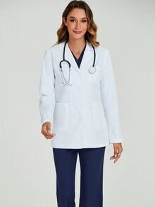 cimmuovere Long Sleeve Cardigan Seam For Easy Pocket Insertion Laboratory Gown Jacket White Coat Nurse Uniform Fall - White - View 3