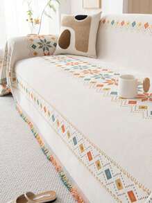 1 件波西米亚风提花雪尼尔沙发套 - 几何刺绣，防滑，沙发巾，宠物友好型，多用途家具保护套，适用于卧室客厅办公室 - 兼容多种沙发类型