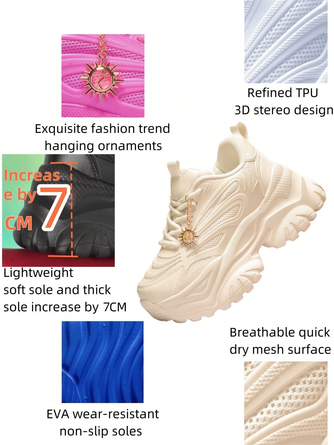 حذاء رياضي نسائي بلون بيج على طراز Y2K، بنعل إيفا...