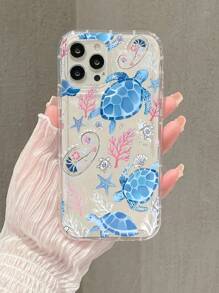 Summer Phone Case 1pc Fashionable Transparent Phone Case With Colorful Painting Of Marine Life Elements Such As Turtles, Coral, Seashells, Shock-Proof TPU Material