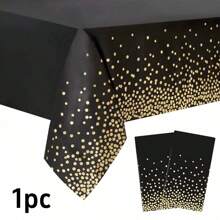 1/2/4 piezas Manteles de plástico con lunares negros y dorados, manteles descartables rectangulares de acento para fiesta de cumpleaños, graduación, restaurante, decoración de boda