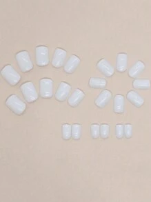 24Pcs/Set Square Solid White Salon Quality Reusable Press On Nails, Glossy Finish, Suitable For Ladies & Girls Daily Wear Nail Supplies Nails - White - View 3