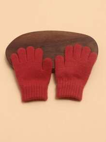 Children's Solid Color Five Finger Knitted Gloves, Warm & Comfortable For Autumn/Winter