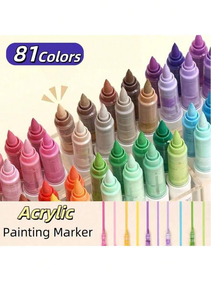 Languo 9 Color Set Direct Liquid Acrylic Marker Pens, Soft Head Large Capacity Simple Macaron Skin Color Gray Brown Colorful Black Coloring Book Filler Pen Student Painting Cartoon Cartoon Character Color Pen Color Impermeable Paper Art Diy Graffiti Painting Color Paintbrush Stone Glass Ceramic Metal Available Marker 126 Colors ﻿ - Multicolor - View 1