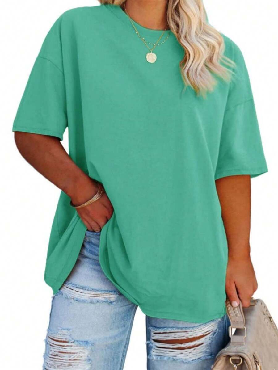 OUTBALL Summer Women's Plus Size Oversized Half Sleeve Crew Neck T-Shirts Tunic Tops - màu xanh lá - Xem 1