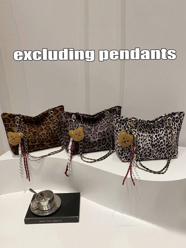 1pc Zipper Closure Fashion Retro Leopard Print European And American Shoulder Crossbody Tote Bag, Fashionable Ladies Large Capacity Chain Bag Suitable For A Variety Of Occasions, Comfortable And Versatile, Suitable For Outdoor, Play, Commuting, School Use, Perfect Gift For Ladies (Excluding Pendants)