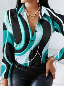 Women's Casual Striped Long Sleeve Single-Breasted Loose Shirt, For Autumn