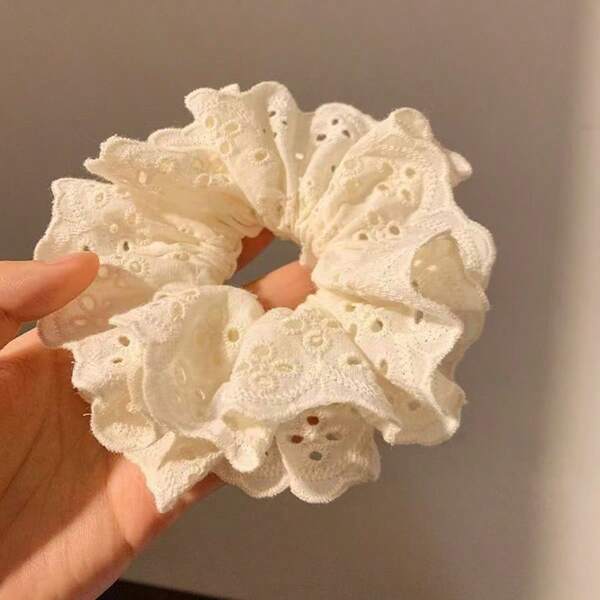 1pc Vintage Floral Embroidered Lace Scrunchie, Elegant Hollow Hair Accessory For Women Scrunchies Hair Ties Scrunchy Hair Ties