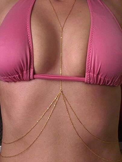 Cadenas corporales sexy para mujeres, sujetador de bikini con cruce de cristales de múltiples capas, joyería corporal, cadena de cristal para la cintura y el vientre para playa de verano