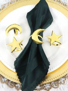 2/4/6 Stück, Stern Mond Servietten-Ring Kombinationsset, Al-Adha Servietten-Clips zum Dekorieren des Esstisches, goldener Mond Serviettenhalter