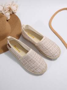 女士时尚圆头系带平底休闲便鞋，全新设计 - 卡其色 - 查看 2