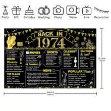 Trang trí tiệc sinh nhật vàng đen lần thứ 50, quay lại năm 1974 Biểu ngữ Áp phích tiệc sinh nhật 50 năm Vật dụng Phông nền chụp ảnh cổ điển năm 1974 cho nam và nữ Trang trí họp lớp lần thứ 50 - 50 tuổi - Xem 10
