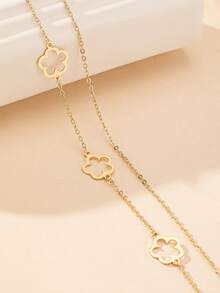 1pc Hollow Rhinestone Clover Pendant Necklace, Vintage Elegant Style For Women - Yellow Gold - View 6