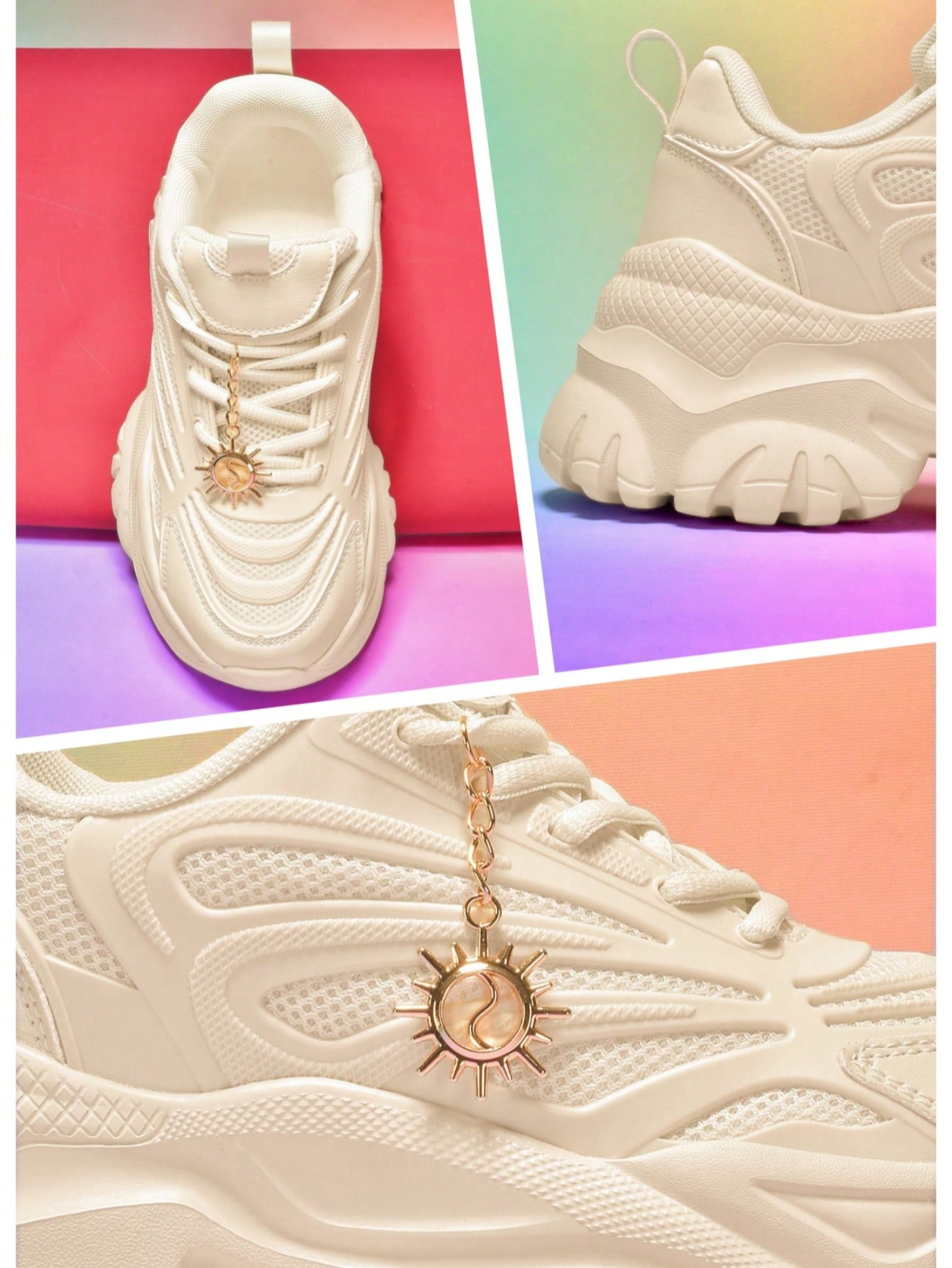 حذاء رياضي نسائي بلون بيج على طراز Y2K، بنعل إيفا...