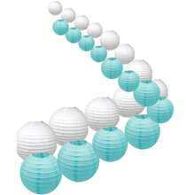 24PCS Mixed Sizes White And Light Blue Paper Lanterns Assortment - White and Light Blue - View 5