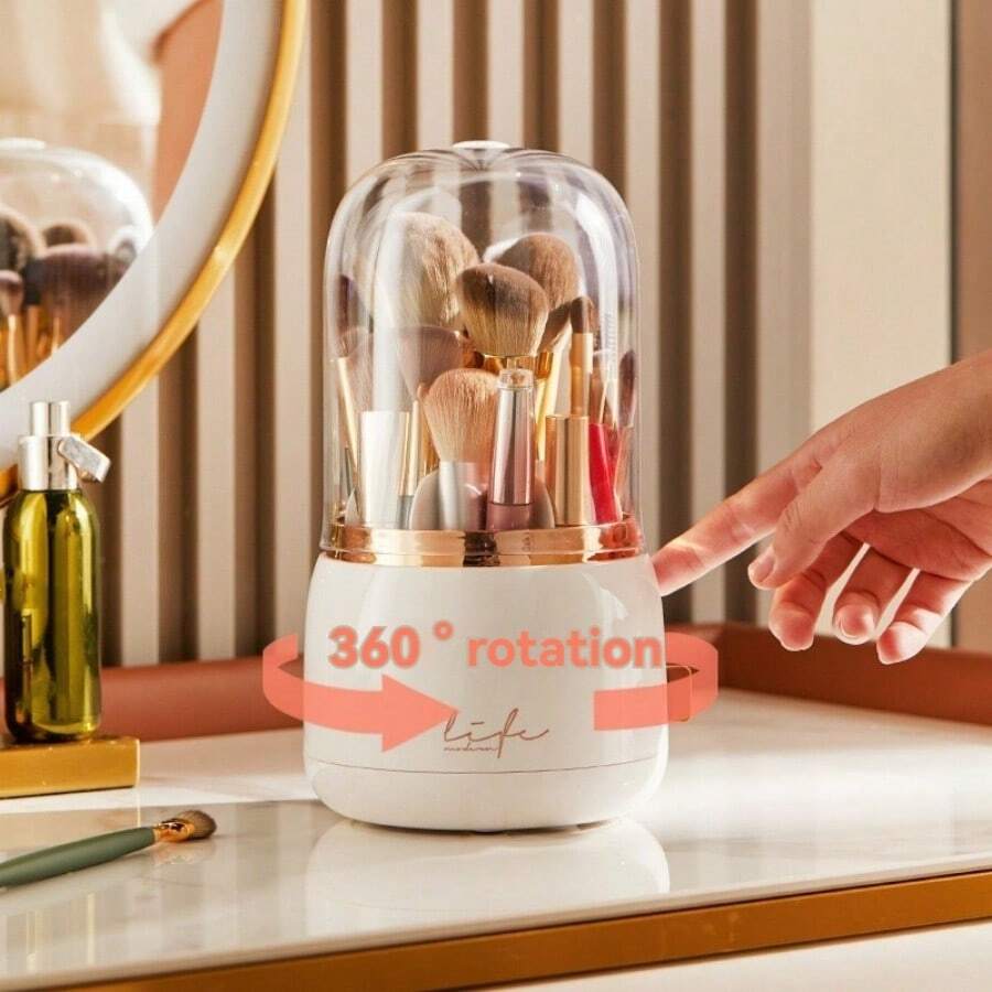 1Pc Makeup Brush Storage Bucket Rotating Home Desktop Dressing Table Divided Eyeliner Eyebrow Powder Brush Barrel Lipstick Box - One Size - View 1