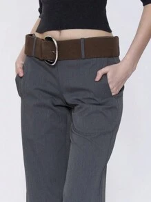 Plus Size Women Vintage Suede Belt, Solid Color Fashion Simple Versatile Waist Accessory, Suitable For Daily Wear Summer, School Fall, Autumn, Halloween - Brown - View 10