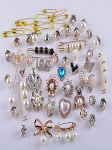 55pcs Gold Sparkling Sock Accessories Set - Pearl & Rhinestone Brooches, For Socks, Shoes, Hats | Perfect Decoration Choice (No Box) Dress Accessories Pin For Clothes Bag Charm School Office Accessories Shirts Jacket Jewelry Christmas Halloween Clothes Pin Funny Cute Teacher Gifts - Multicolor - View 9