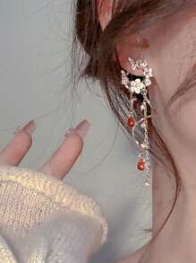 1pair Fairy Pink Butterfly Long Tassel Earrings, Versatile For Everyday Wear