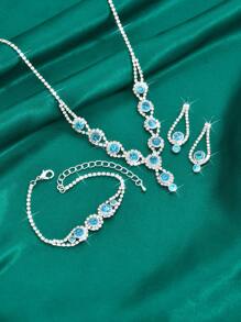 4 件全水钻首饰套装，包括项链、耳环、手链、时尚新娘配饰 - 首飾套裝 - 查看 10