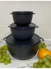 kit saladeira com tampa com 3 peças redondo preto