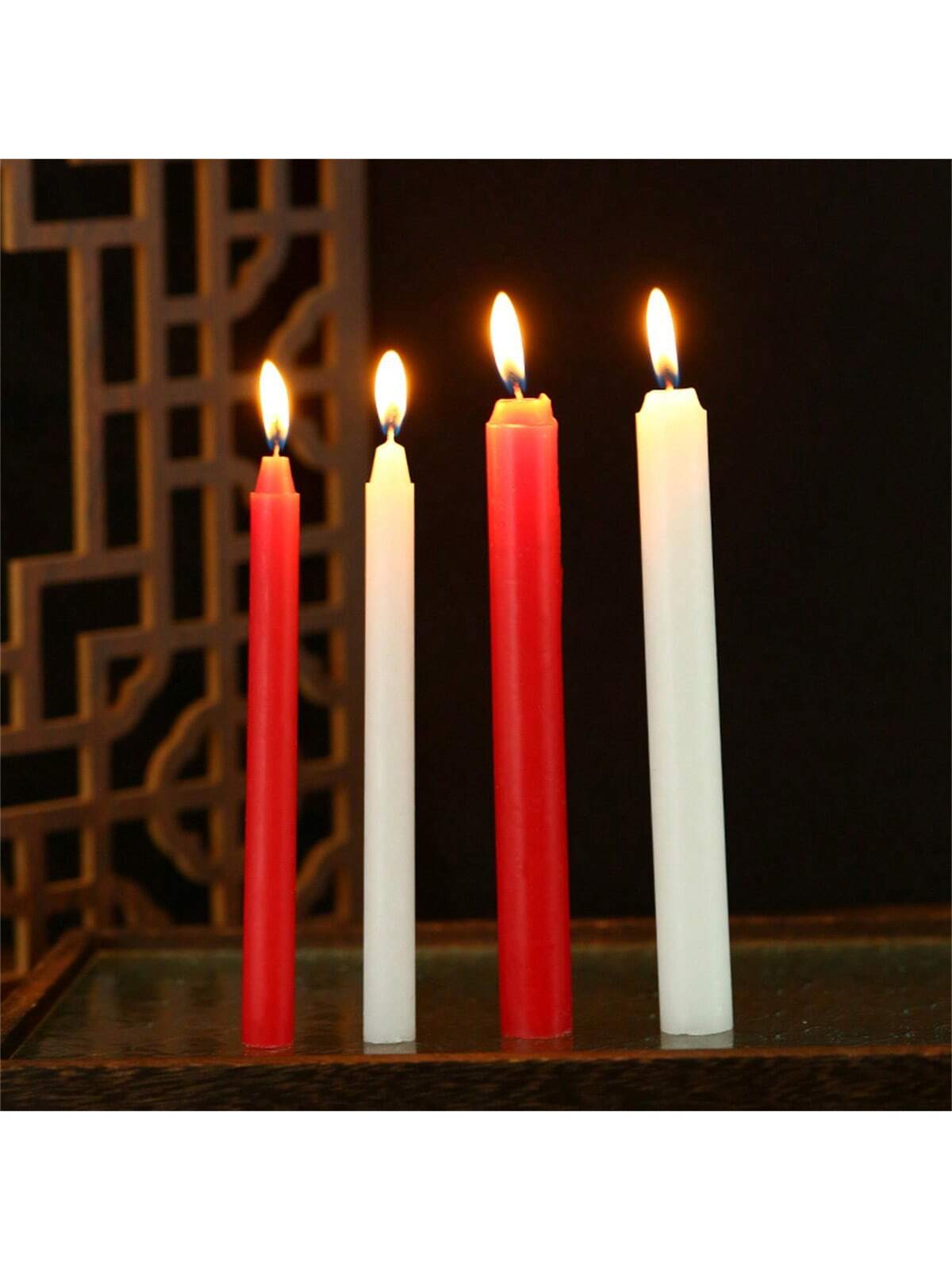 زينة رمضان 10 قطع شموع أسطوانية باللونين الأحمر وا...