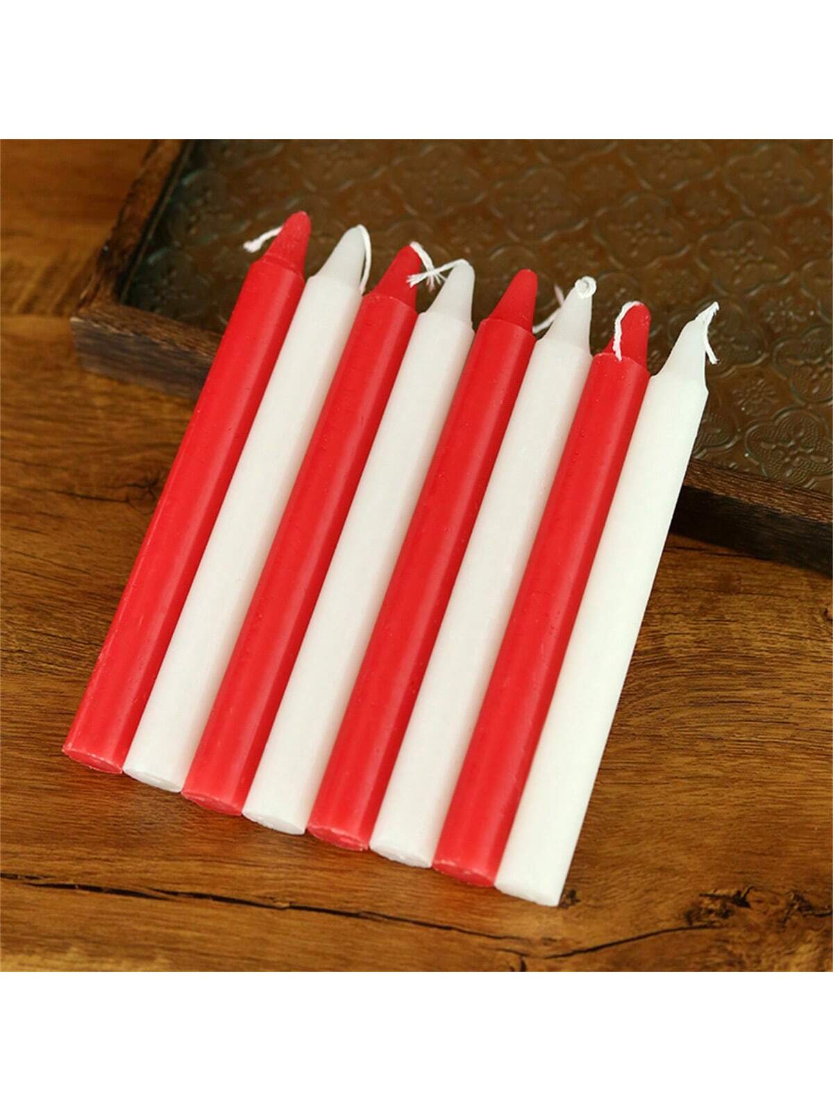 زينة رمضان 10 قطع شموع أسطوانية باللونين الأحمر وا...