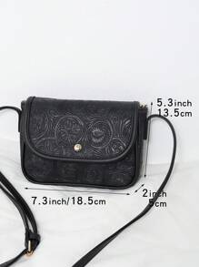 Torebka typu crossbody ze sztucznej skóry z wytłoczonym wzorem kwiatowym dla kobiet, modna, słodka torebka na telefon komórkowy, retro, swobodna torba na ramię