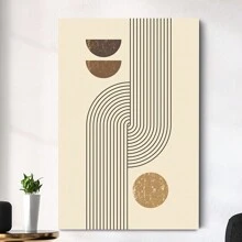 Bohemian Style Canvas Art, Abstract Art, Elegant Lines With Vintage Tones, Geometric Half Circles And Circle Elements, Classic Beige Background, Suitable For Bedroom, Living Room, Office, And Other Home Decor