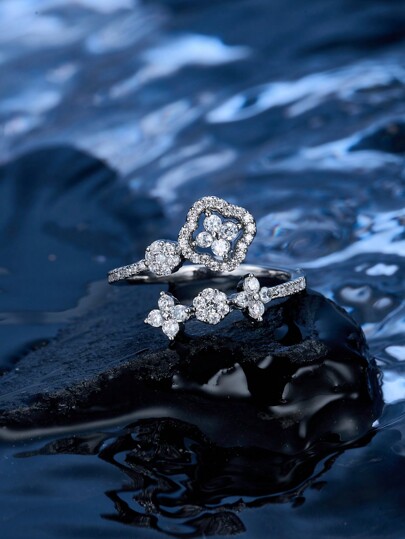 1 قطعة خاتم صغير مرصع بزركونيا النحاس، أنيق وجذاب، مناسب كهدية أو للارتداء اليومي للنساء