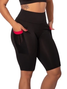 Women's Suplex Fitness Gym Cycling Leggings Gym Shorts With Pocket High Waist