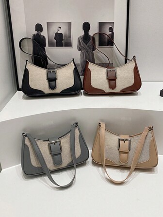1pc Fashionable, Retro, Solid Color, Contrasting, Popular Shoulder Underarm Bag, Niche Korean Bag, Women's Commuter Bag Suitable For A Variety Of Occasions, Comfortable And Versatile, Suitable For Outdoor, Play, Commuting, School Use, Perfect Gift For Women