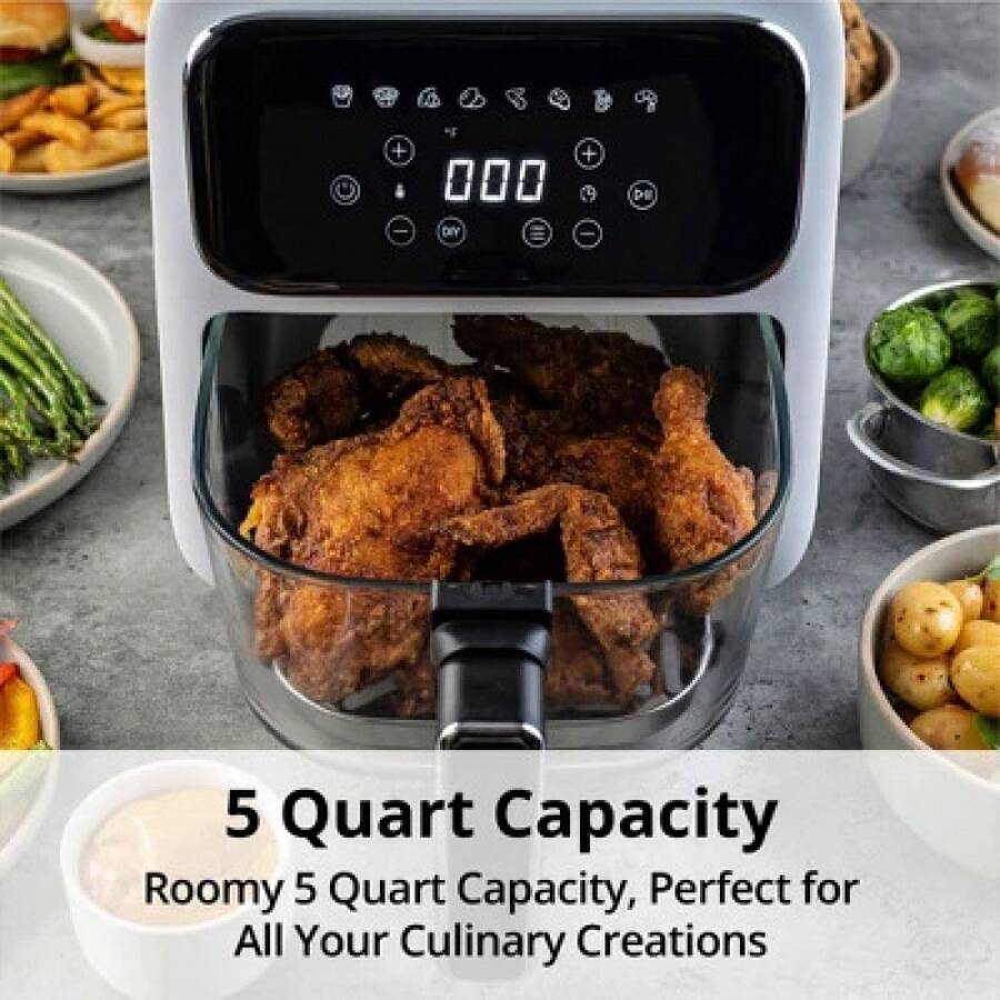 Glass Air Fryer ToxinFree Basket, Touch Screen, 8 Presets, Dishwasher