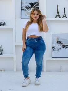 CALCA JEANS FEMININA JOGGER  CINTURA ALTA LYCRA